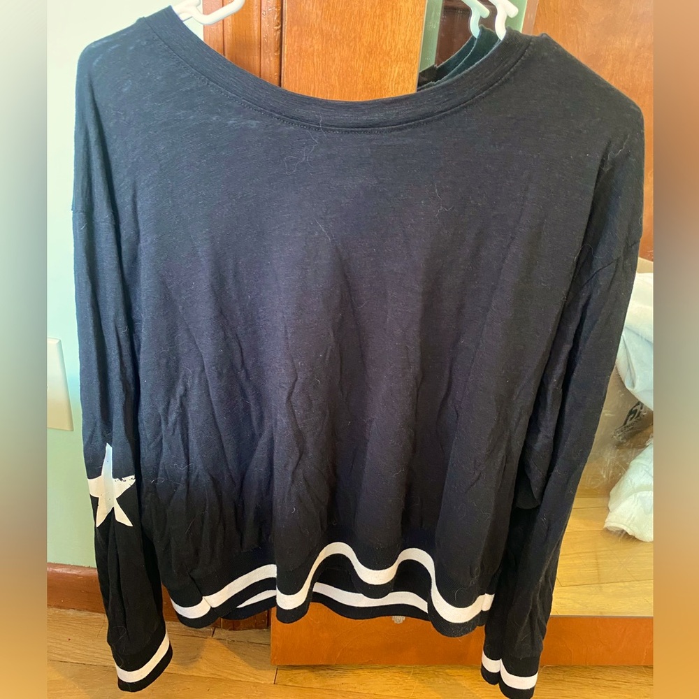 CHRLDR Crewneck Long Sleeve Top Womens L White Striped Star Cheerleader Relaxed